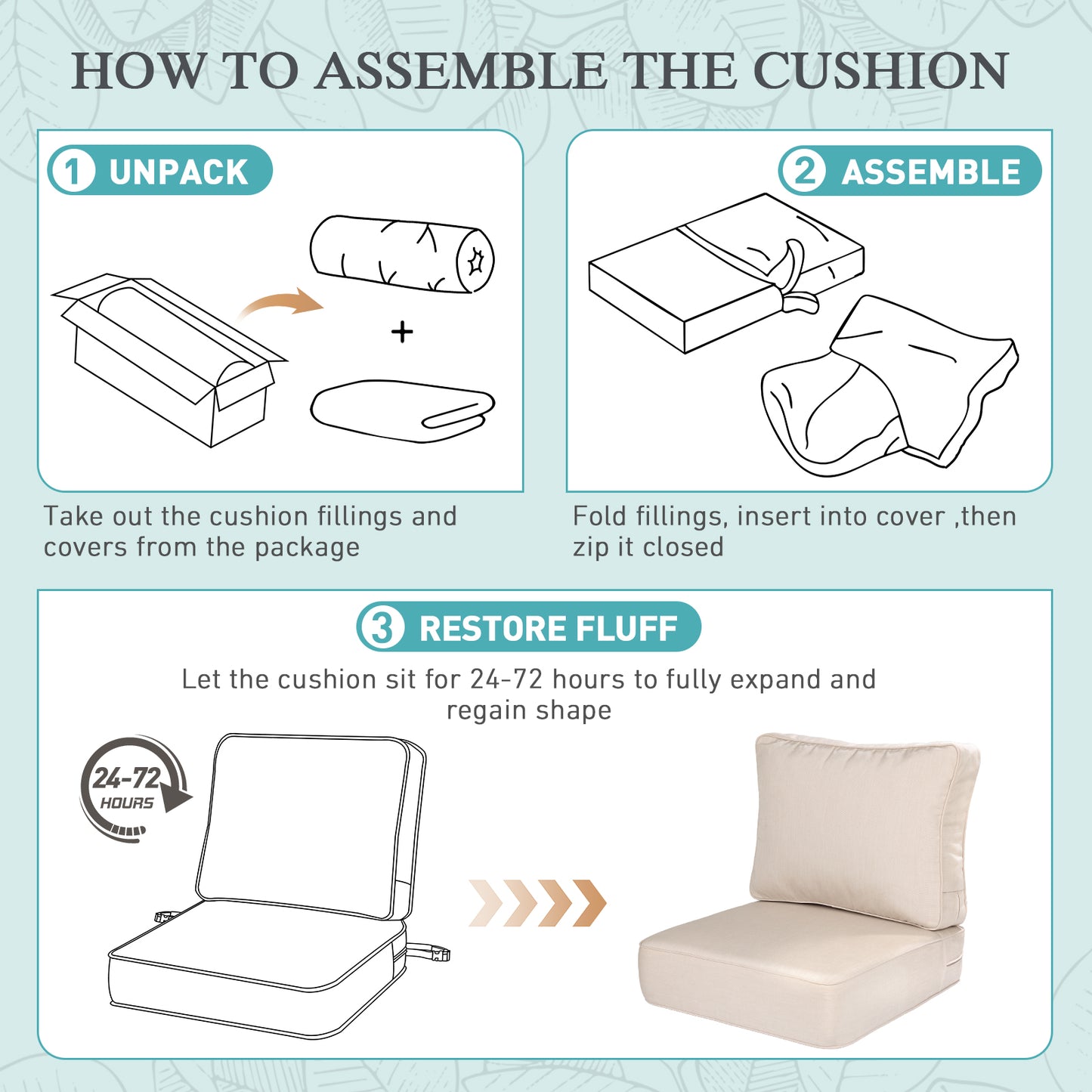 Premium Sunbrella Fabric Outdoor Patio Chair Cushions Set, Canvas Flax