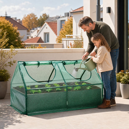 Raised Garden Bed with Mini Greenhouse Cover, Green PE Planter Box Kit