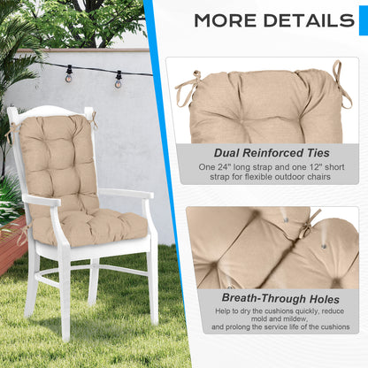 Tufted Outdoor High Back Chair Cushions Patio Replacement Cushion, Khaki