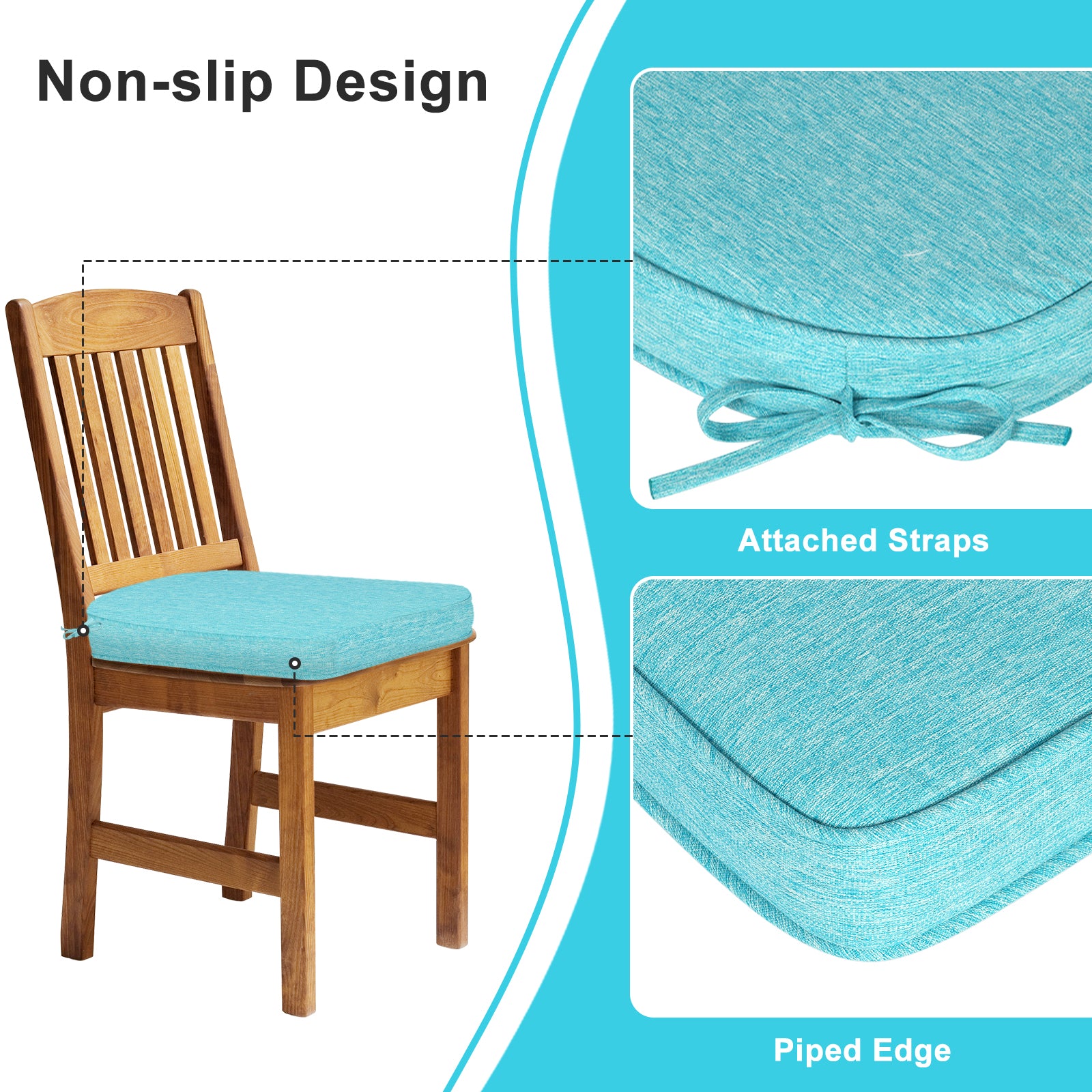 Outdoor Dining Chair Cushions Set, Patio Chair Pads with Ties, Aruba Blue - Aoodor 