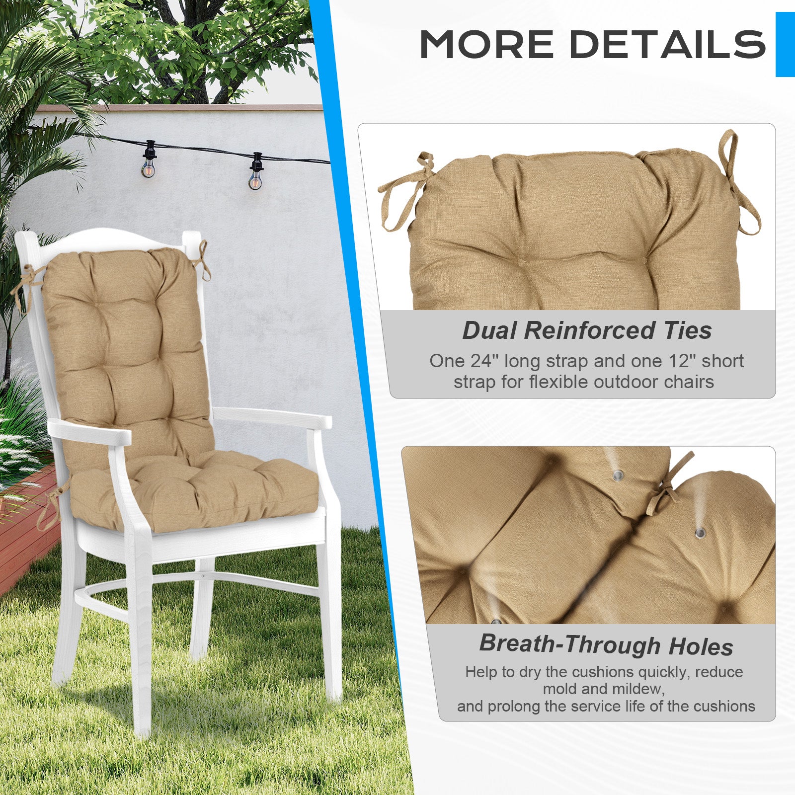 Tufted Outdoor High Back Chair Cushions Patio Replacement Cushion, Brown - Aoodor 