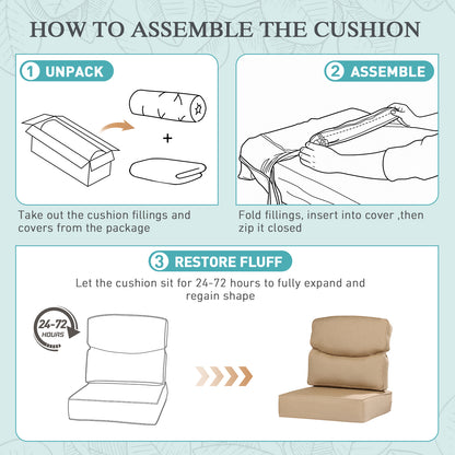 Smile Outdoor Chair Cushion Set, Sunbrella Fabric Deep Seating Cushions, Canvas Heather Beige