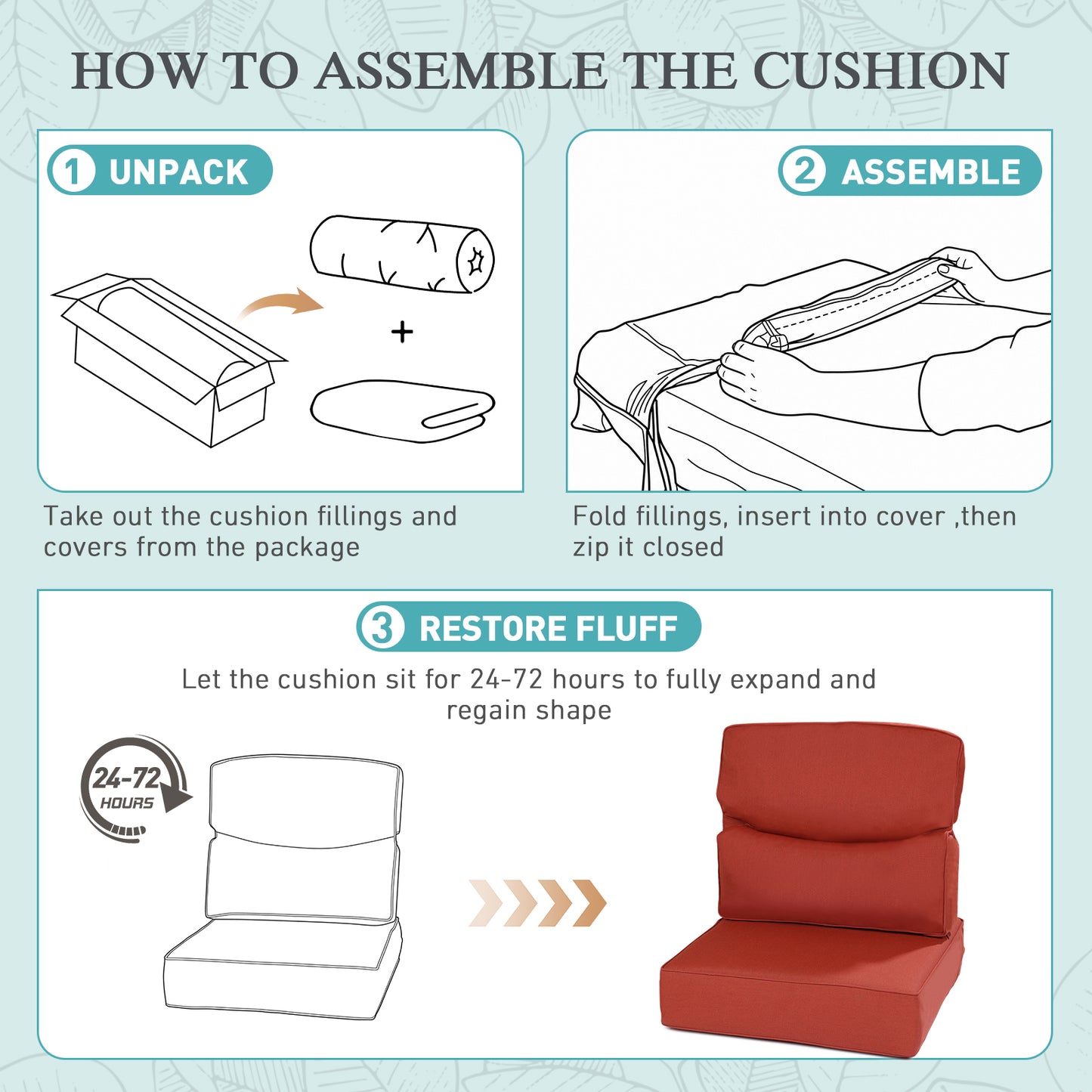 Smile Outdoor Chair Cushion Set, Sunbrella Fabric Deep Seating Cushions, Canvas Henna