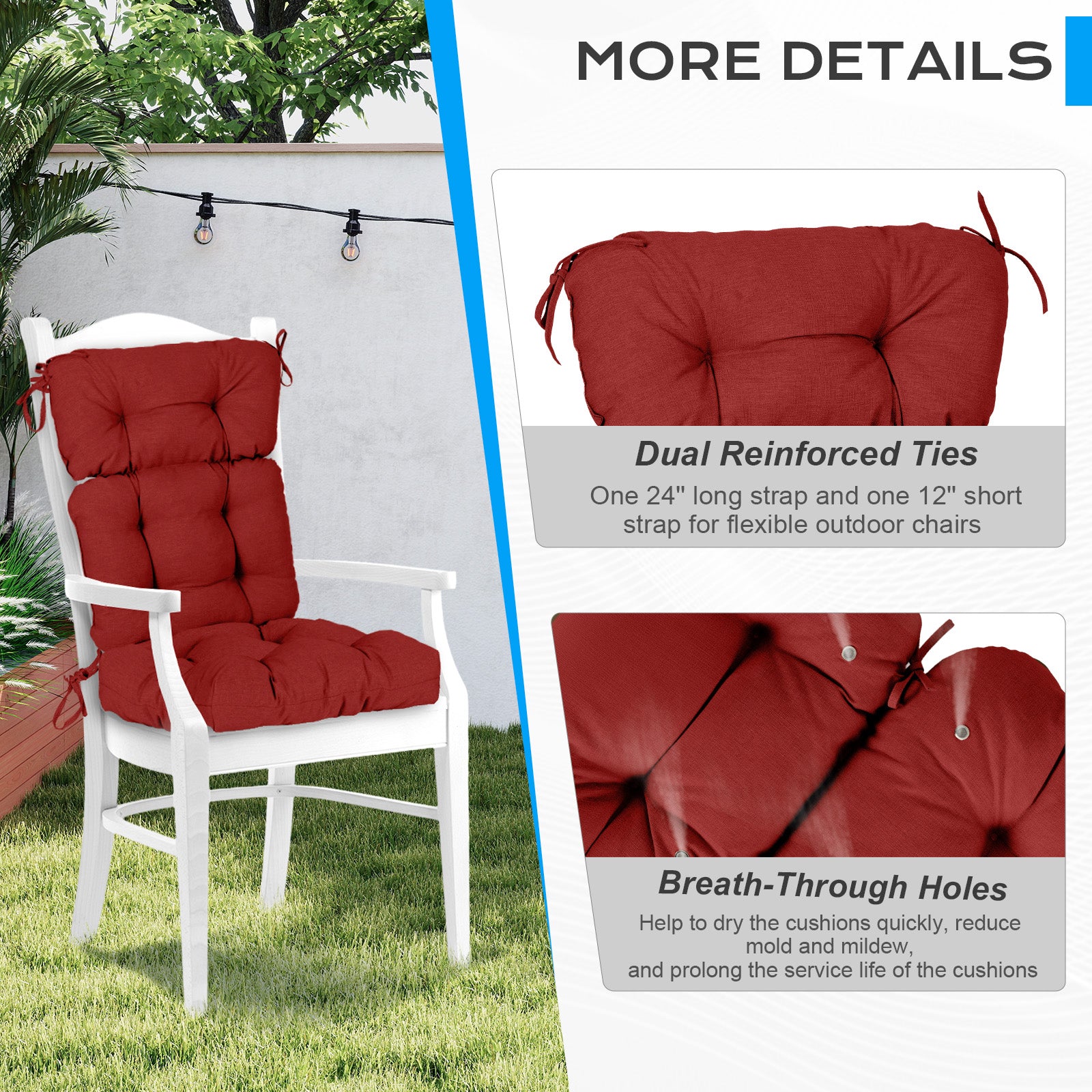 Tufted Outdoor High Back Chair Cushions Patio Rocking Pads for Furniture, Red - Aoodor 