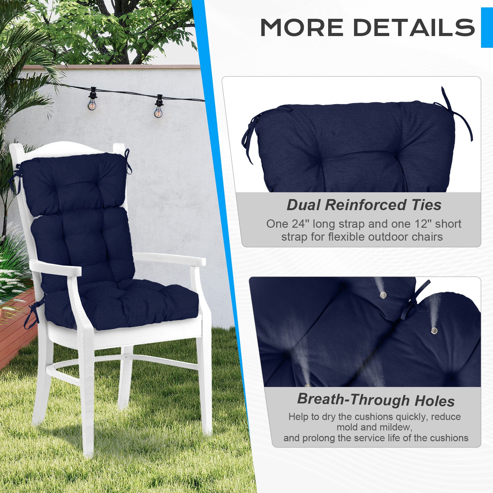 Tufted Outdoor High Back Chair Cushions Patio Rocking Pads for Furniture, Dark Blue - Aoodor 