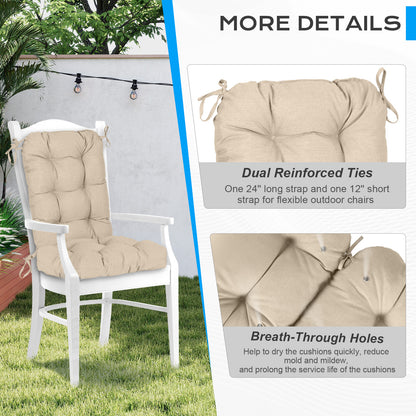 Tufted Outdoor High Back Chair Cushions Patio Replacement Cushion, Khaki - Aoodor 