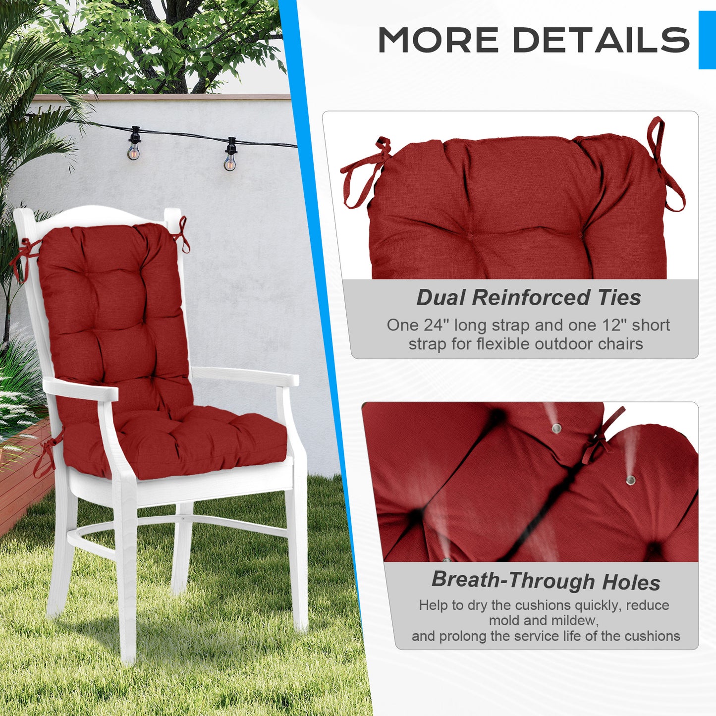 Tufted Outdoor High Back Chair Cushions Patio Replacement Cushion, Red - Aoodor 