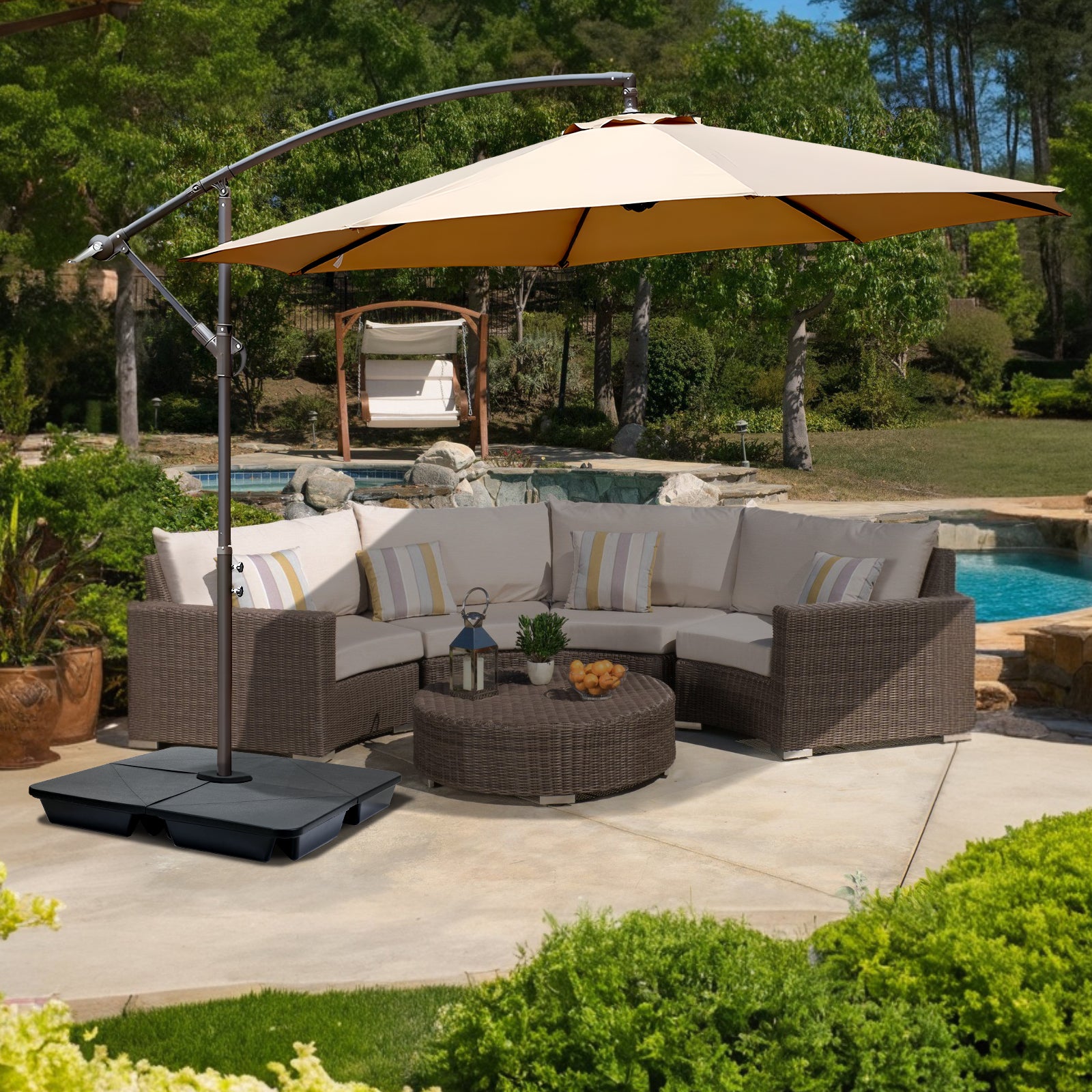 4-Piece Offset Cantilever Patio Umbrella Base Stand - Sand Filled Weight Plates for Stability - Aoodor 