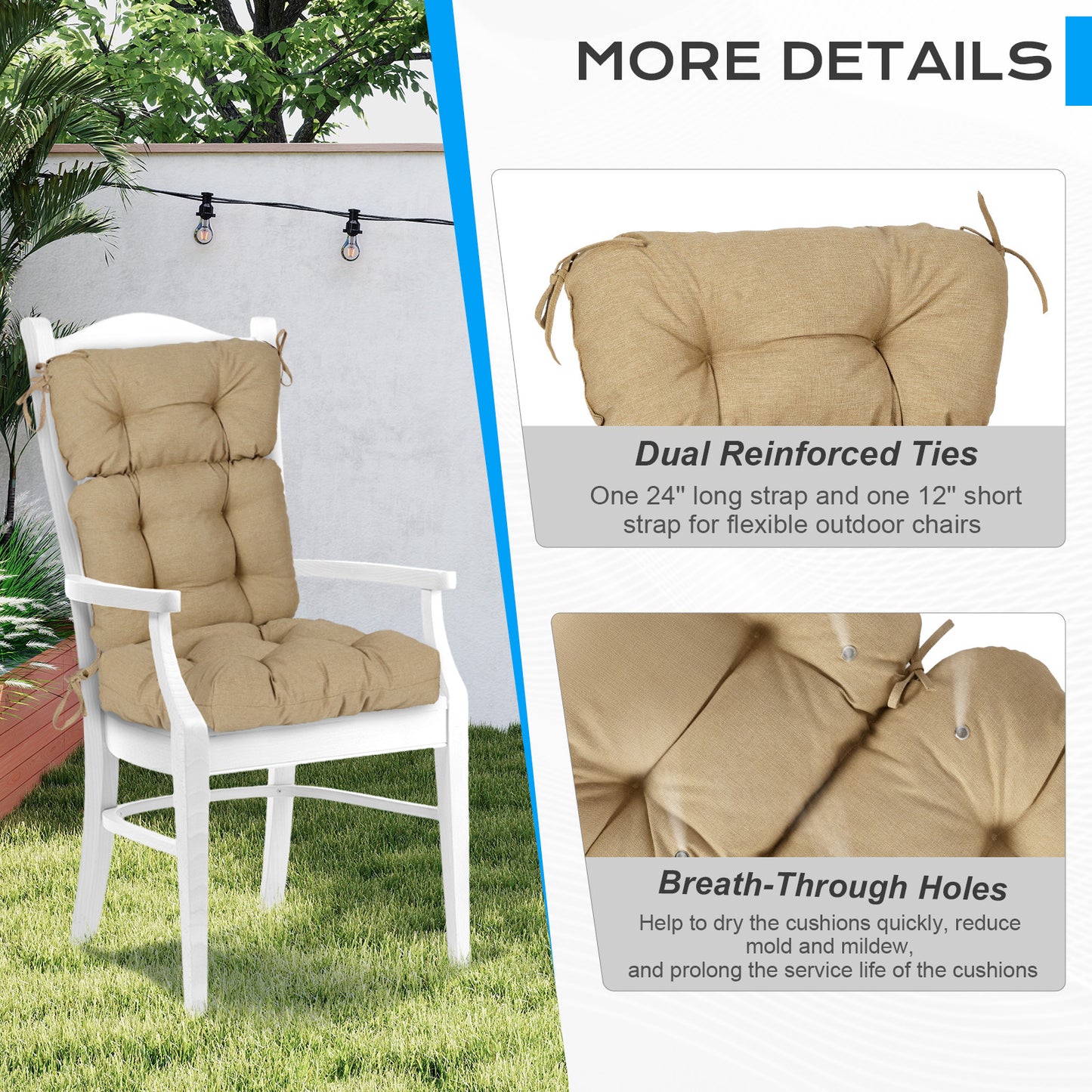 Tufted Outdoor High Back Chair Cushions Patio Rocking Pads for Furniture, Brown - Aoodor 