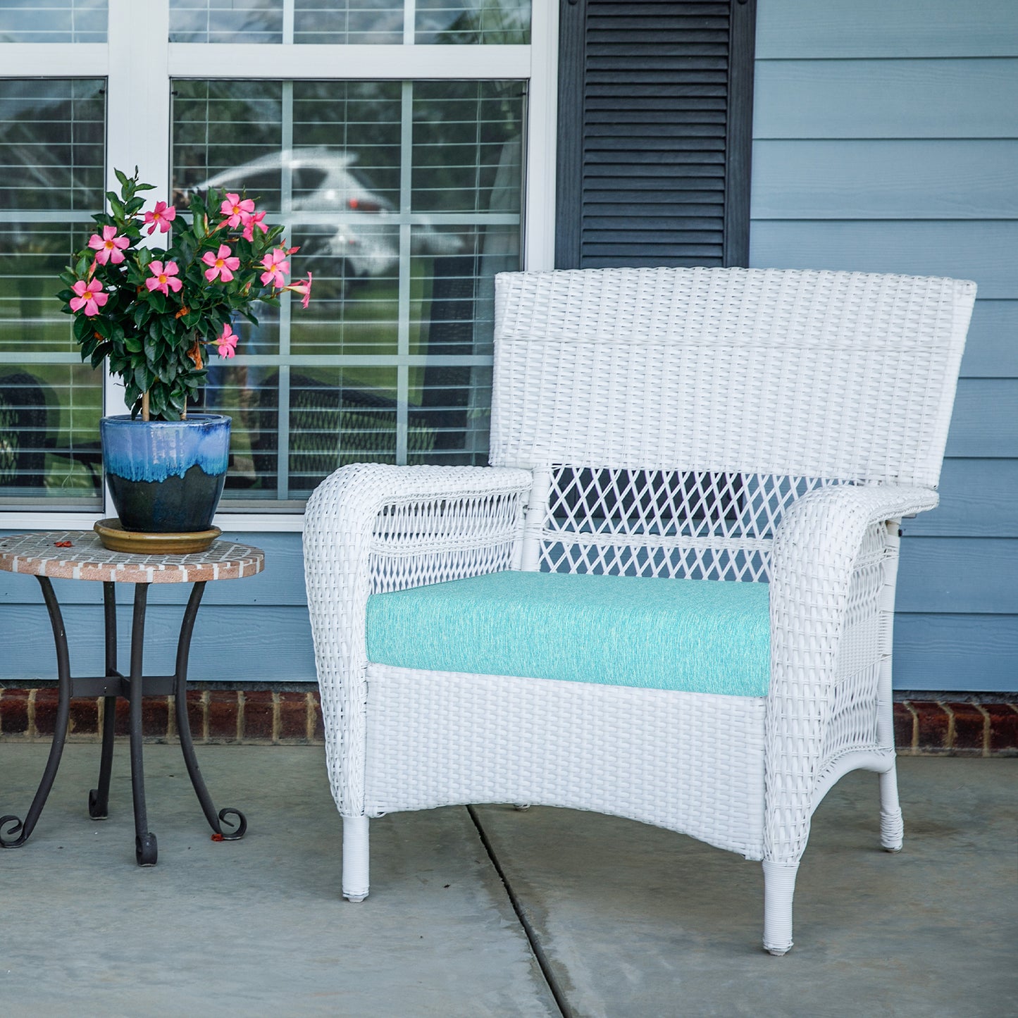 Outdoor Chair Cushions Set of 2 with Handle and Ties, Water Resistant Patio Seat Pads, Aruba Blue
