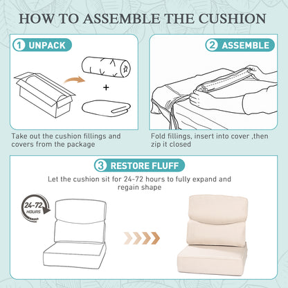 Smile Outdoor Chair Cushion Set, Sunbrella Fabric Deep Seating Cushions, Canvas Flax