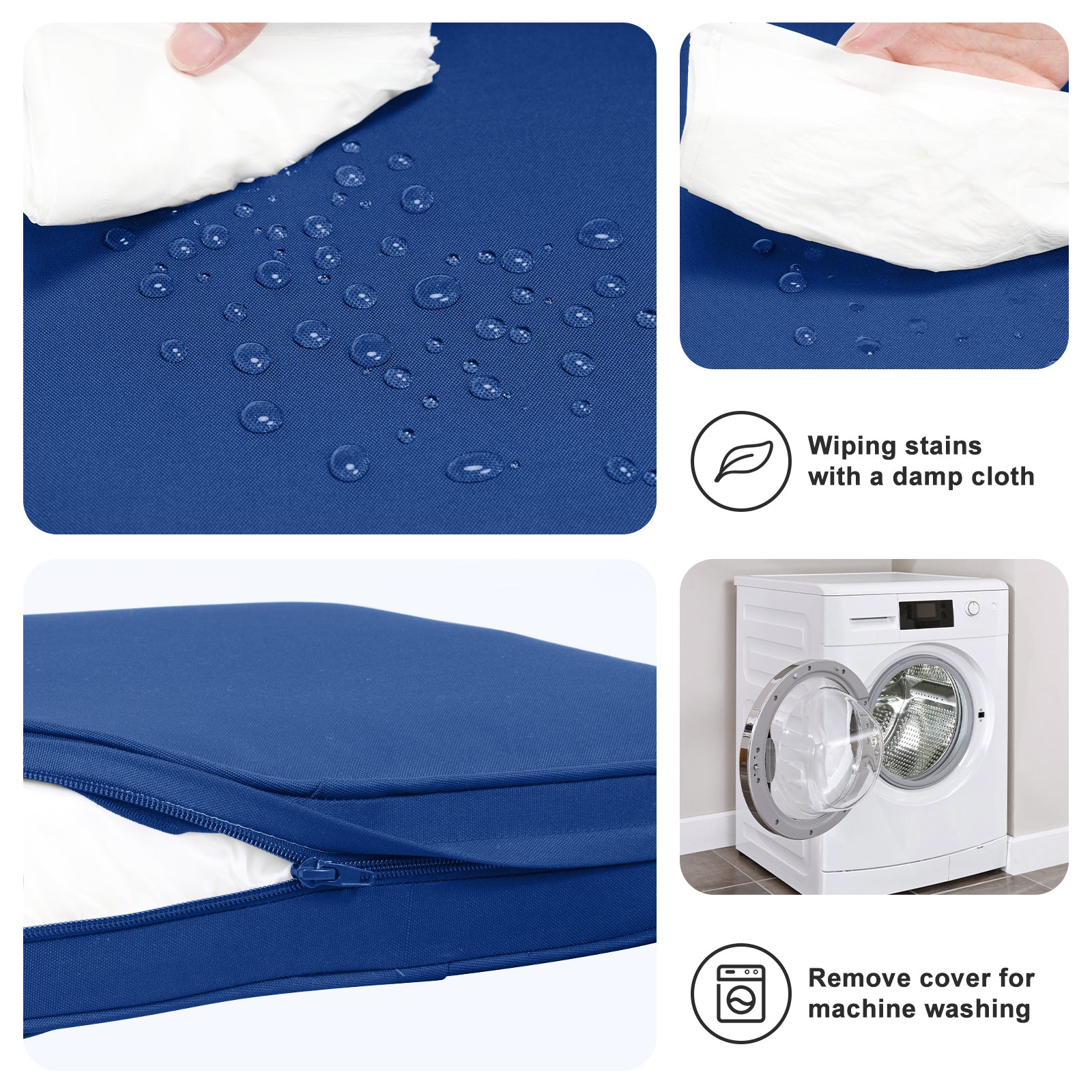 Outdoor Chair Cushion, Patio Seat Pad, Removable Cover with Hidden Zipper, Ties - Navy Blue - Aoodor 