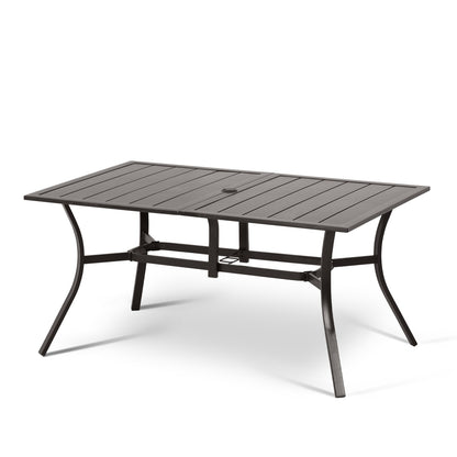 59x38 inch Patio Dining Table for 6 People, Metal Outdoor Table with Adjustable Umbrella Hole - Aoodor 