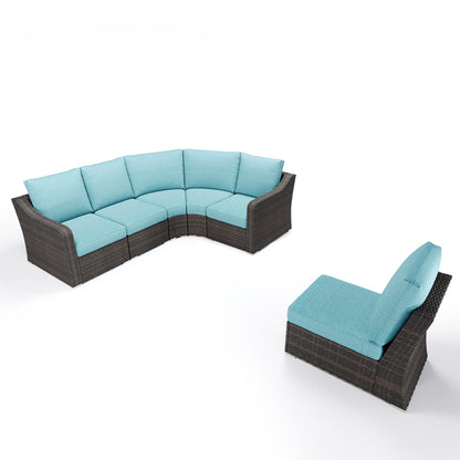 6 Piece L-shaped Patio Furniture Set with Turquoise Cushions - Modular Patio Seating