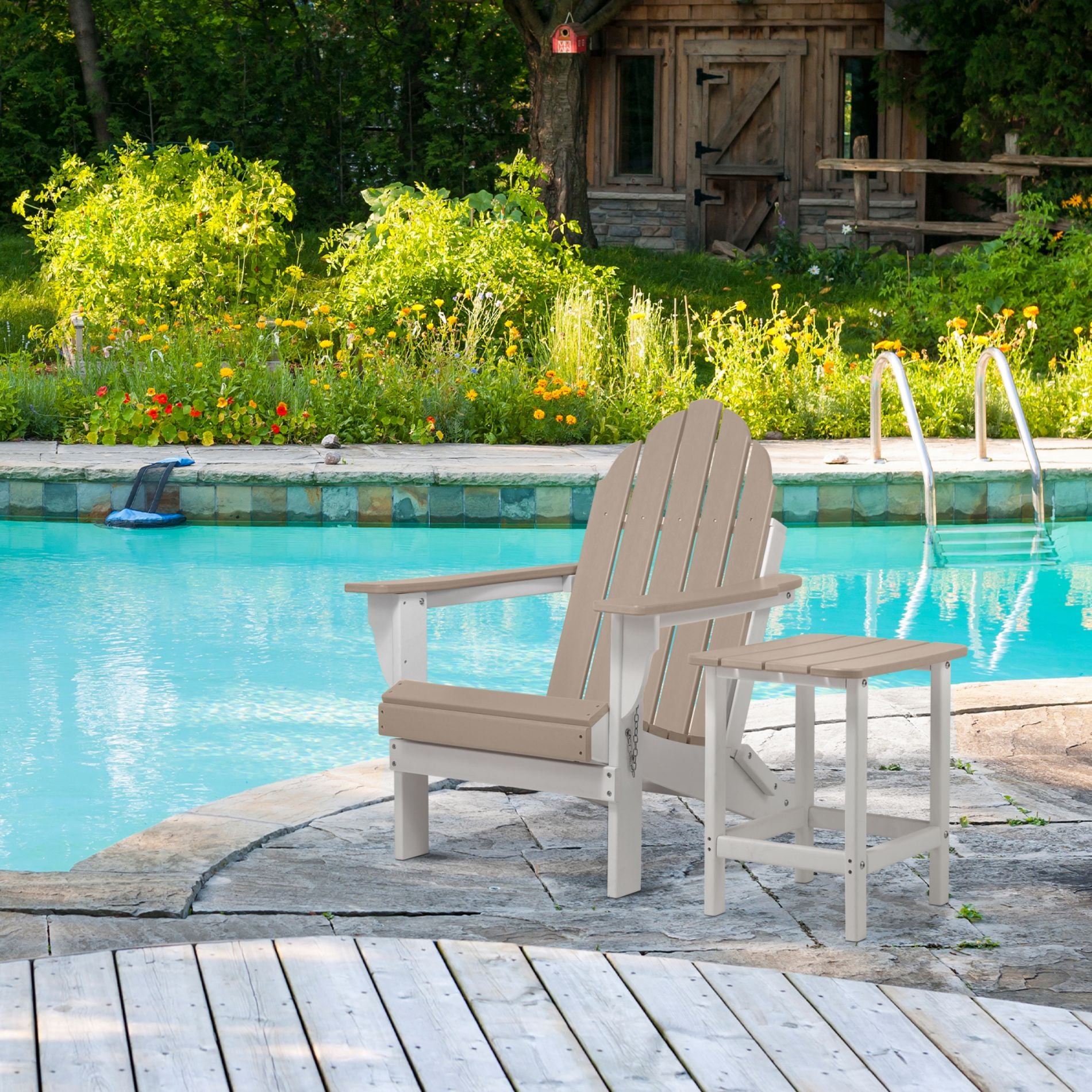 18x14.6x19 inch Outdoor Side Table, Square Adirondack Patio End Table for Patio, Pool, Porch - Aoodor 