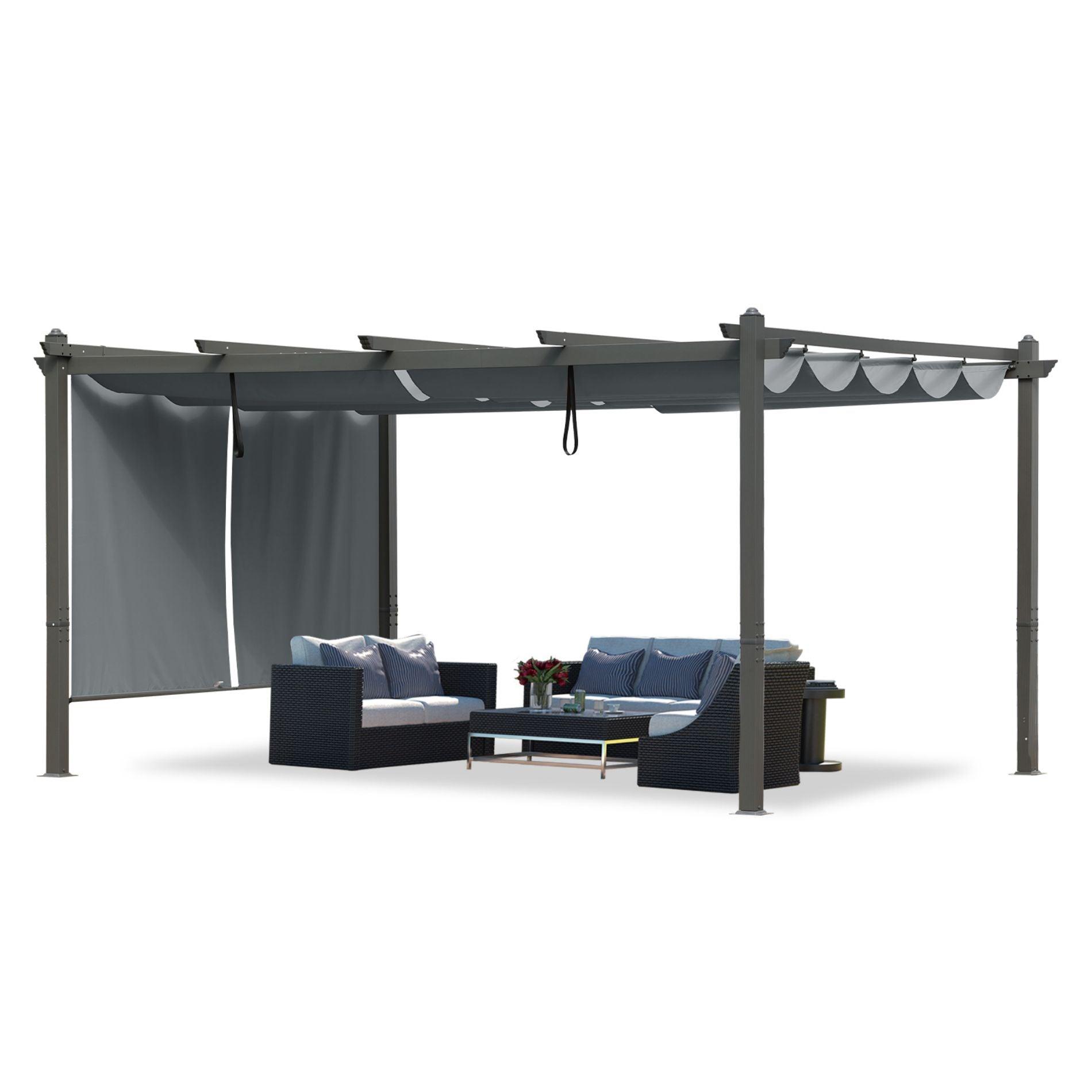 16x12 ft. Outdoor Pergola with Retractable Shade Canopy, Aluminum Frame, Roller Shade Curtain - Aoodor 