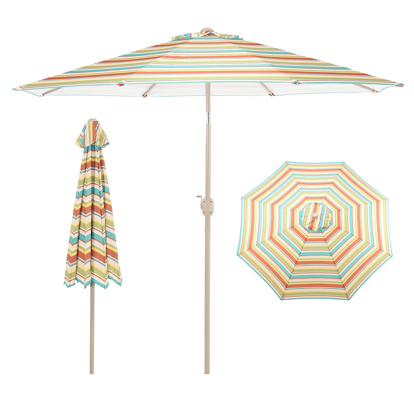 9 ft. Outdoor Patio Market Umbrella with 8 Sturdy Ribs, Push Button Tilt and Crank