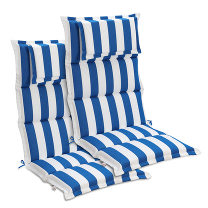 47x21x2.4 inch High Back Patio Chair Cushions with Headrest, Multi-Section, Blue Stripe