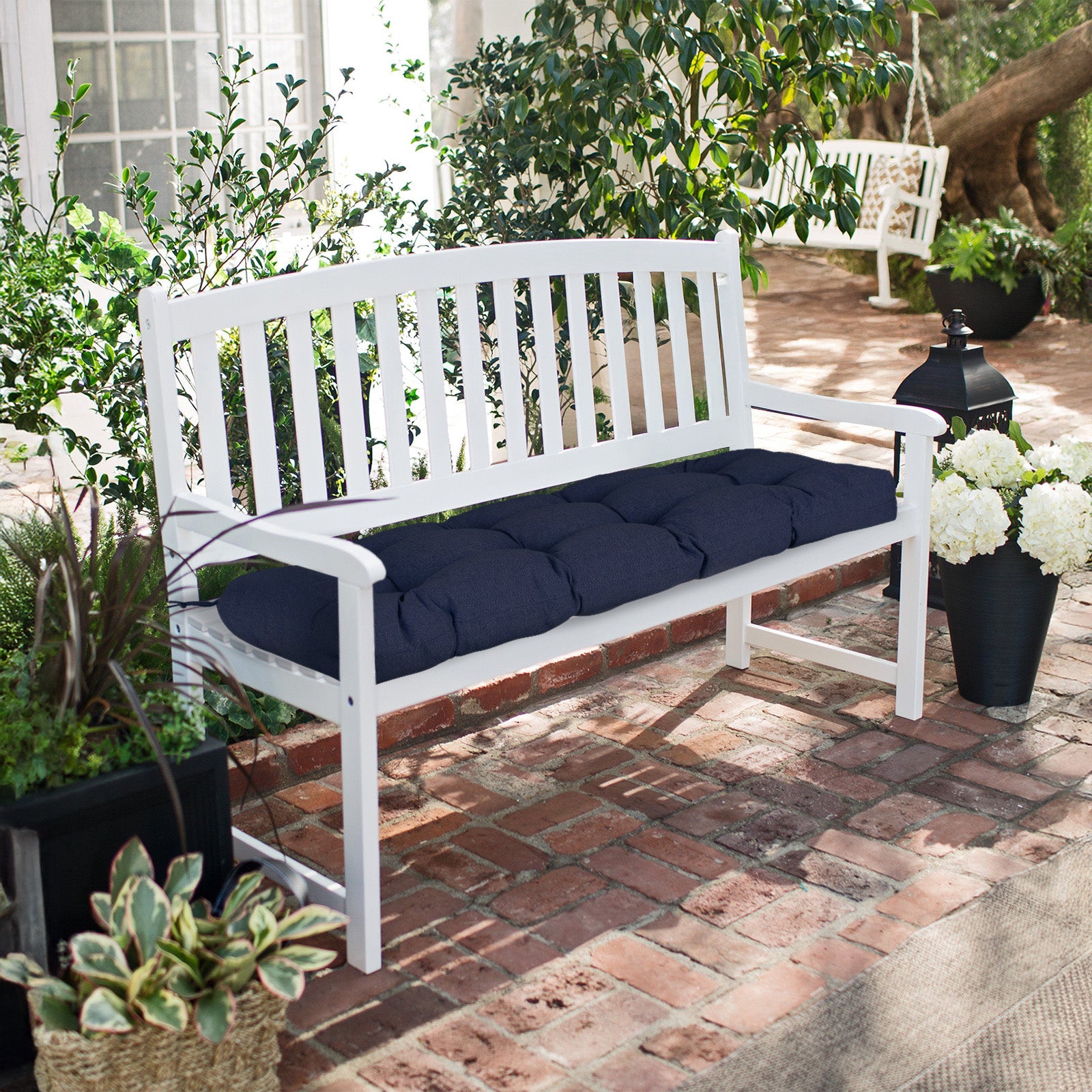 Outdoor Polyester Tufted Bench Cushion, Water & Fade Resistant, Dark Blue - Aoodor 