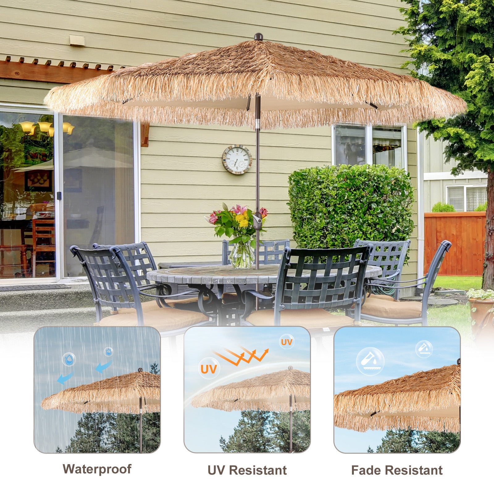 Patio Umbrella Thatched Outdoor Umbrella (No Base) - Aoodor 
