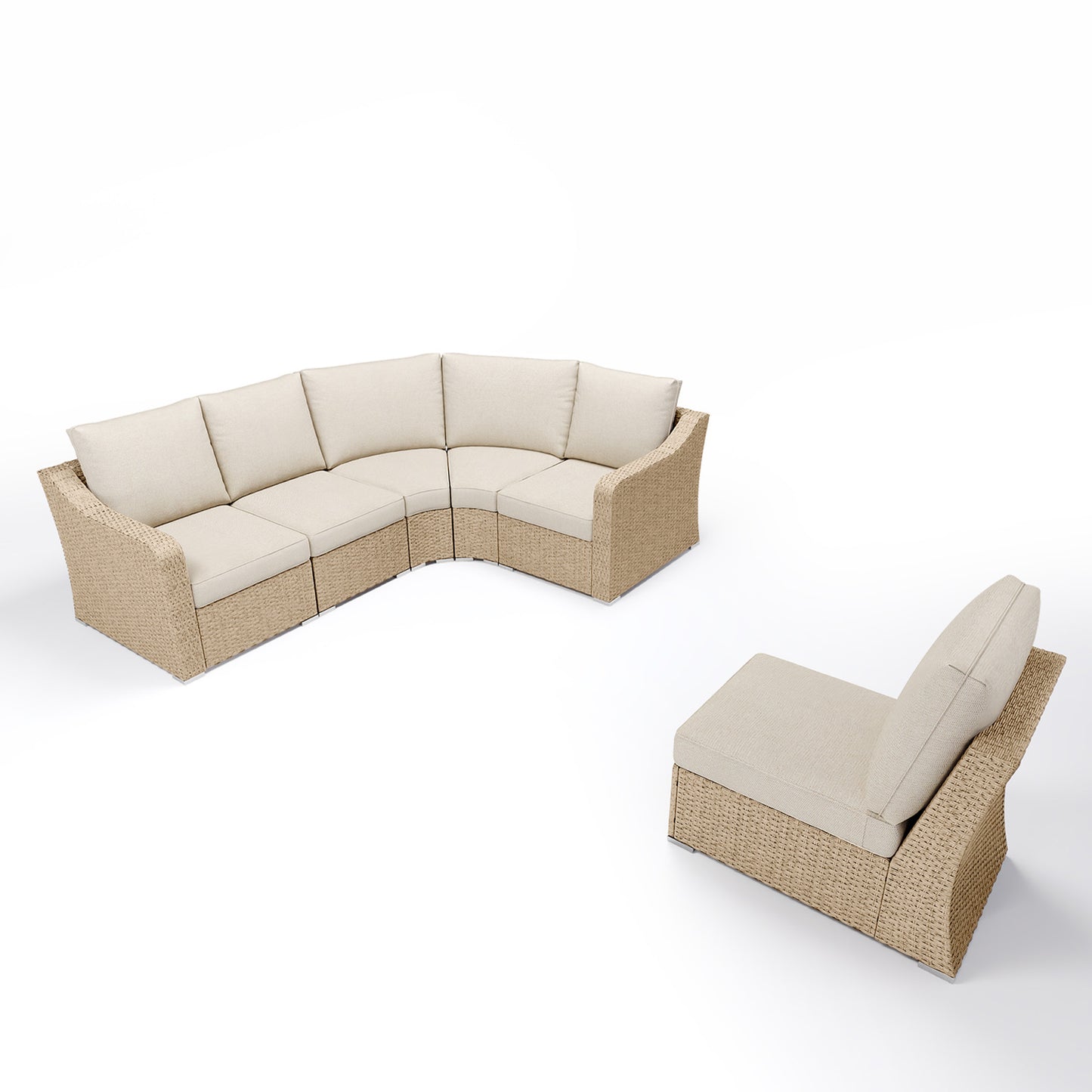 6 Piece L-shaped Patio Furniture Set with Beige Cushions  – Resort Style
