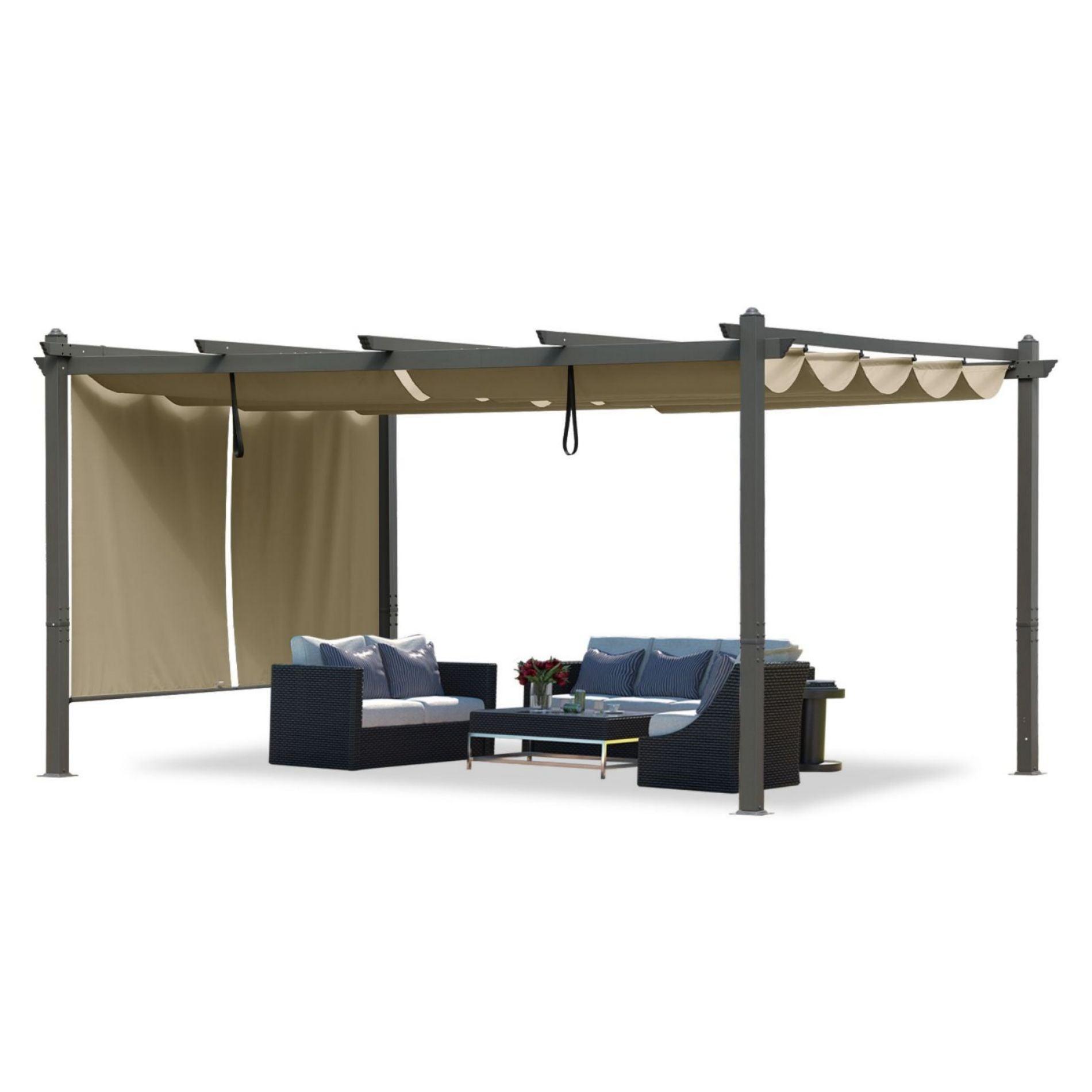 16x12 ft. Outdoor Pergola with Retractable Shade Canopy, Aluminum Frame, Roller Shade Curtain - Aoodor 