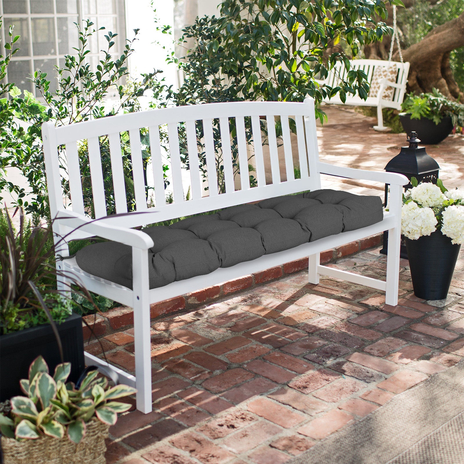 Outdoor Polyester Tufted Bench Cushion, Water & Fade Resistant, Dark Gray - Aoodor 