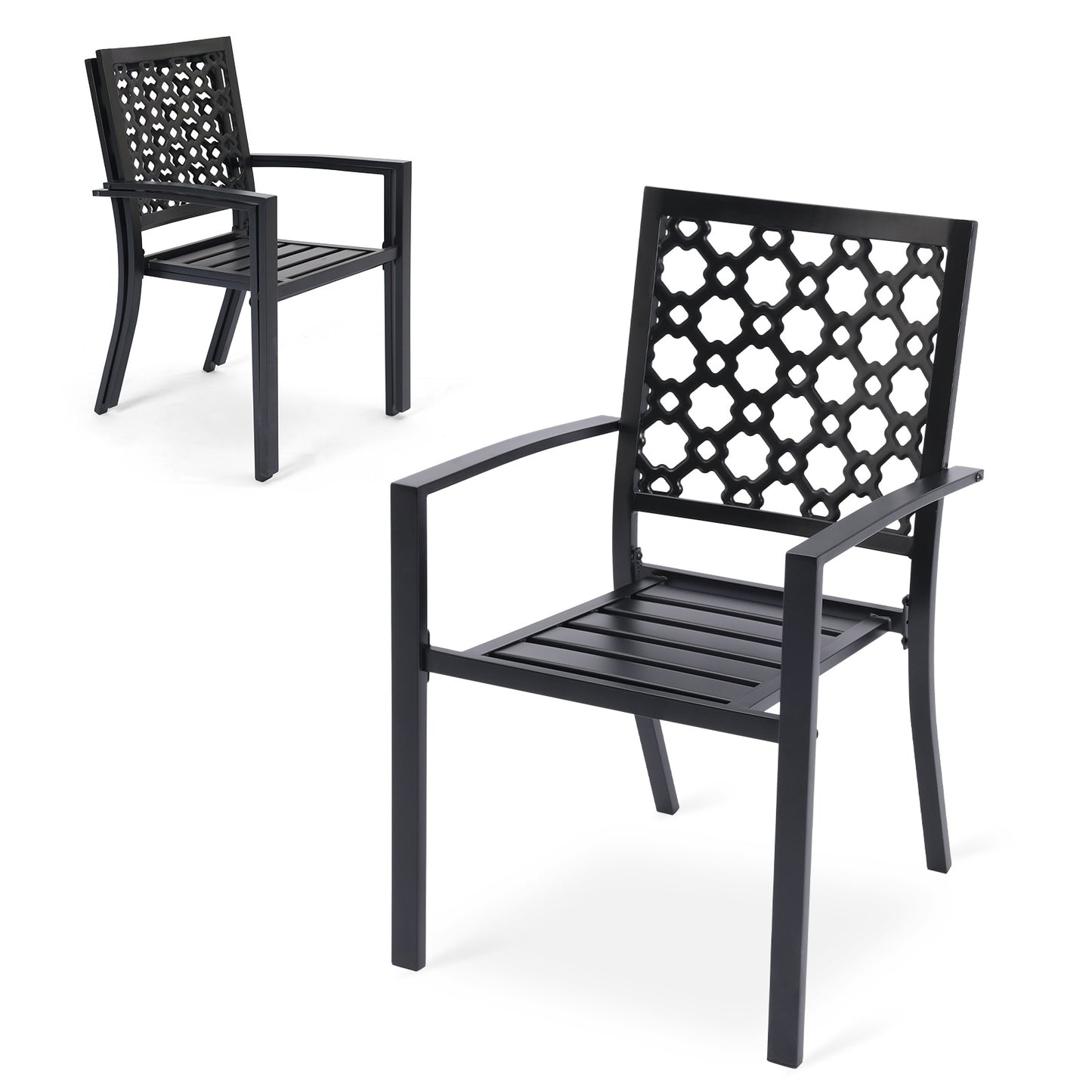 Patio Dining Chairs Set of 2, Stackable Metal Chairs, Quatrefoil Pattern