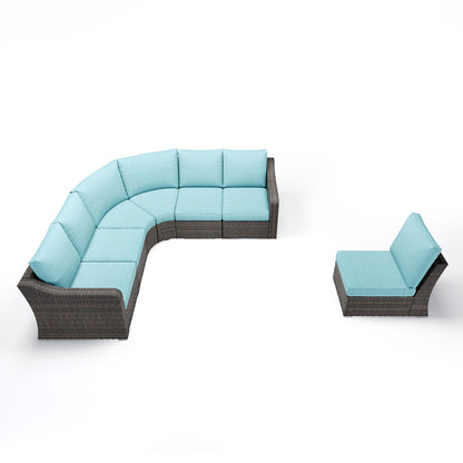 Premium 7 Piece L-shaped Patio Furniture Set with Turquoise Cushions - Casual Luxury