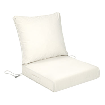 Waterproof Outdoor Deep Seat Cushion Set with Adjustable Straps & Removable Cover - Ivory White