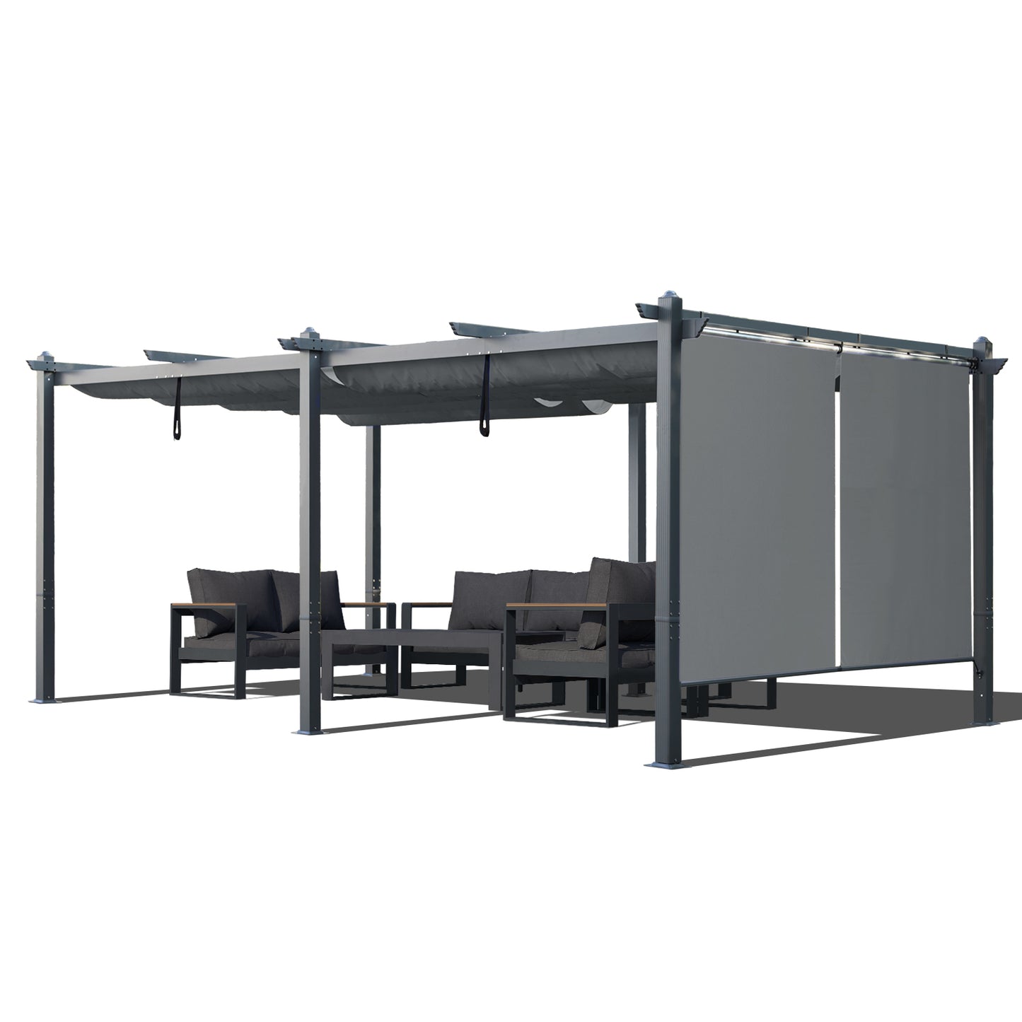 12x20 ft. Outdoor Pergola with Retractable Shade Canopy, Aluminum Frame, Roller Shade Curtain - Aoodor 