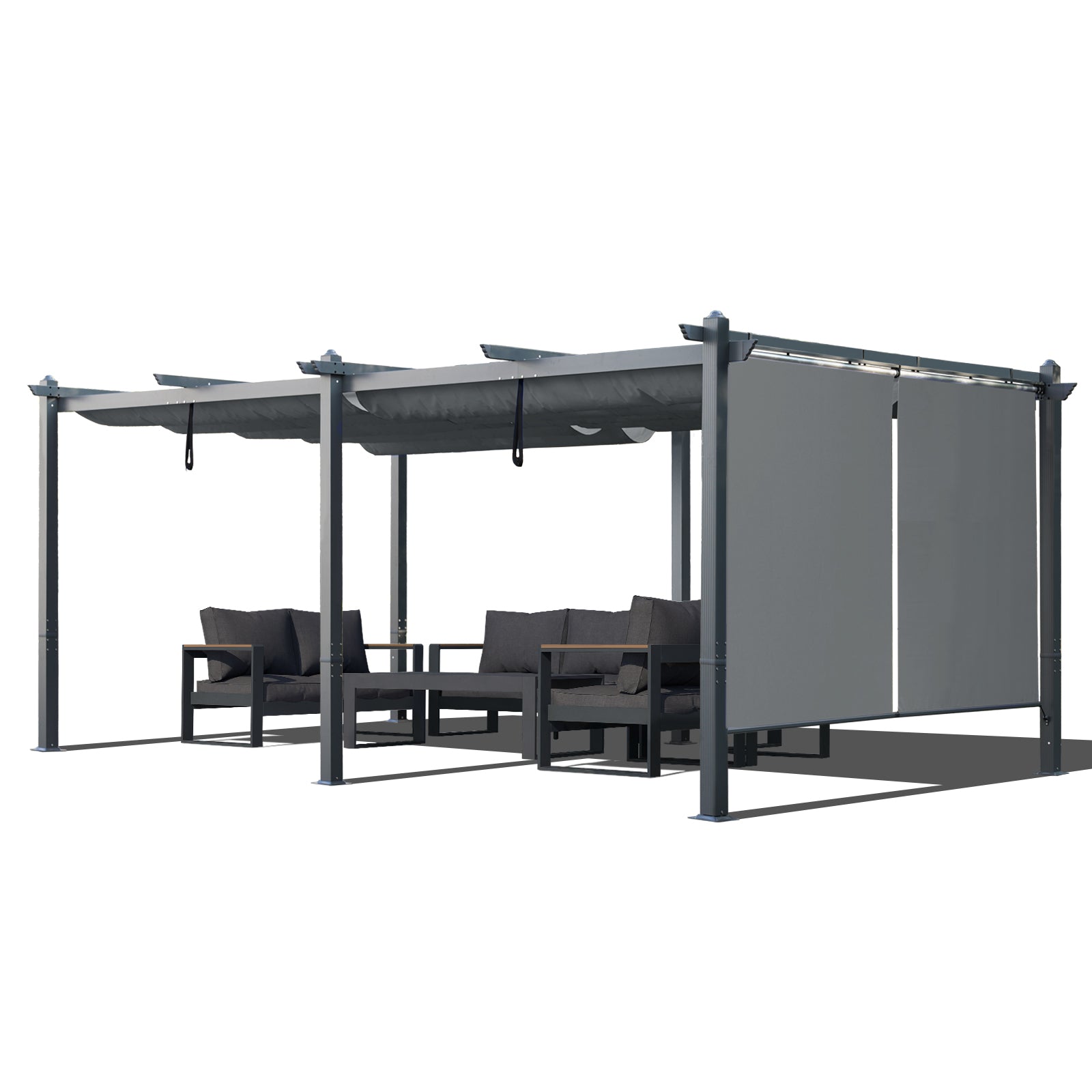 12x20 ft. Outdoor Pergola with Retractable Shade Canopy, Aluminum Frame, Roller Shade Curtain - Aoodor 