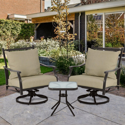 Outdoor Swivel Chair Set -  Two Chairs, One Glass Table, and Two Thick Cushions - Aoodor 