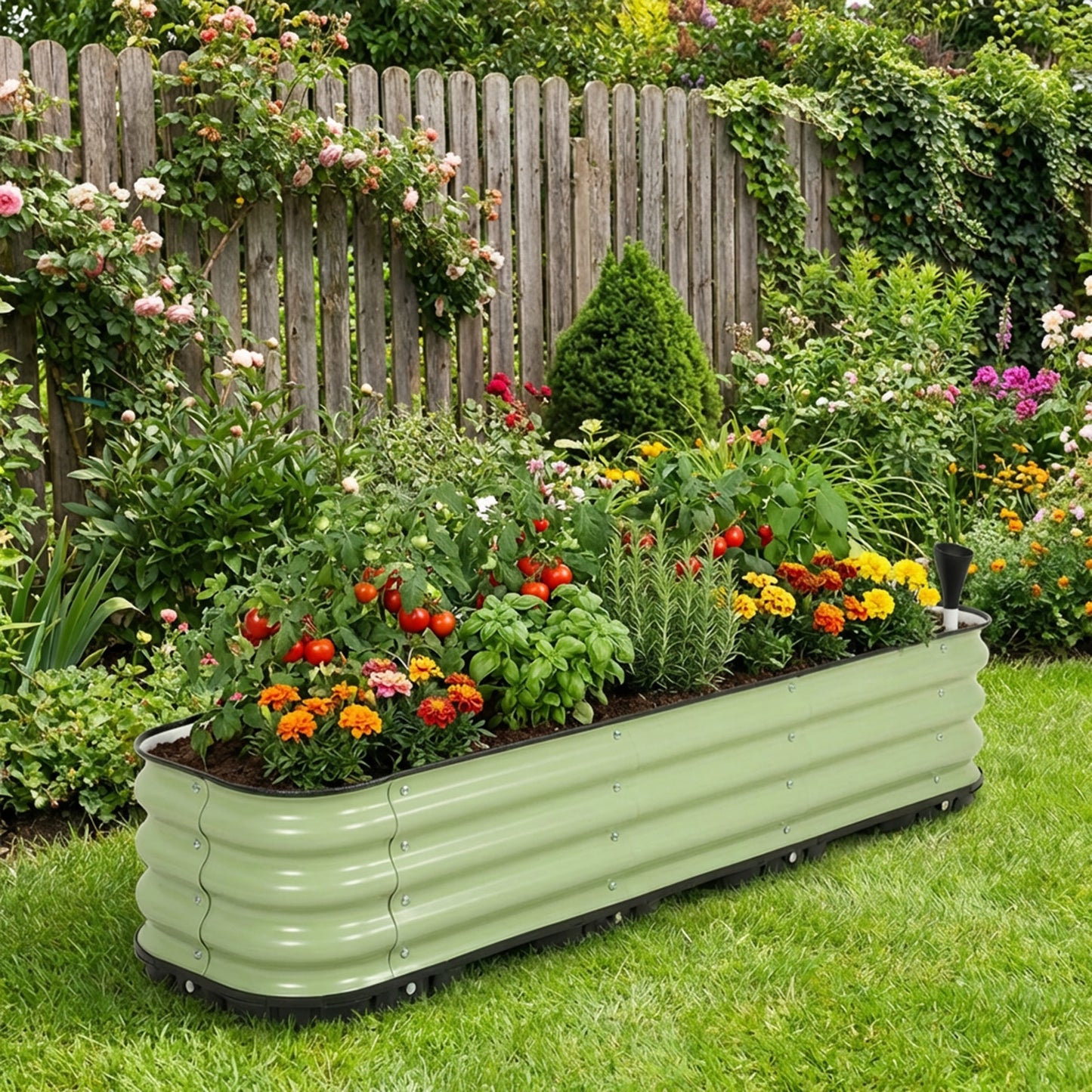 11" Tall Galvanized Raised Garden Bed, Self-Watering Planter Box - 63"x16.5"