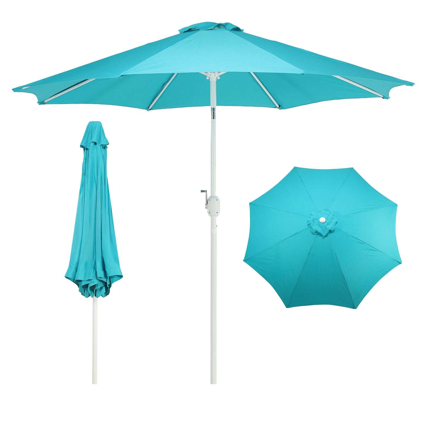 9 ft. Outdoor Patio Market Umbrella with 8 Sturdy Ribs, Push Button Tilt and Crank - Aoodor 