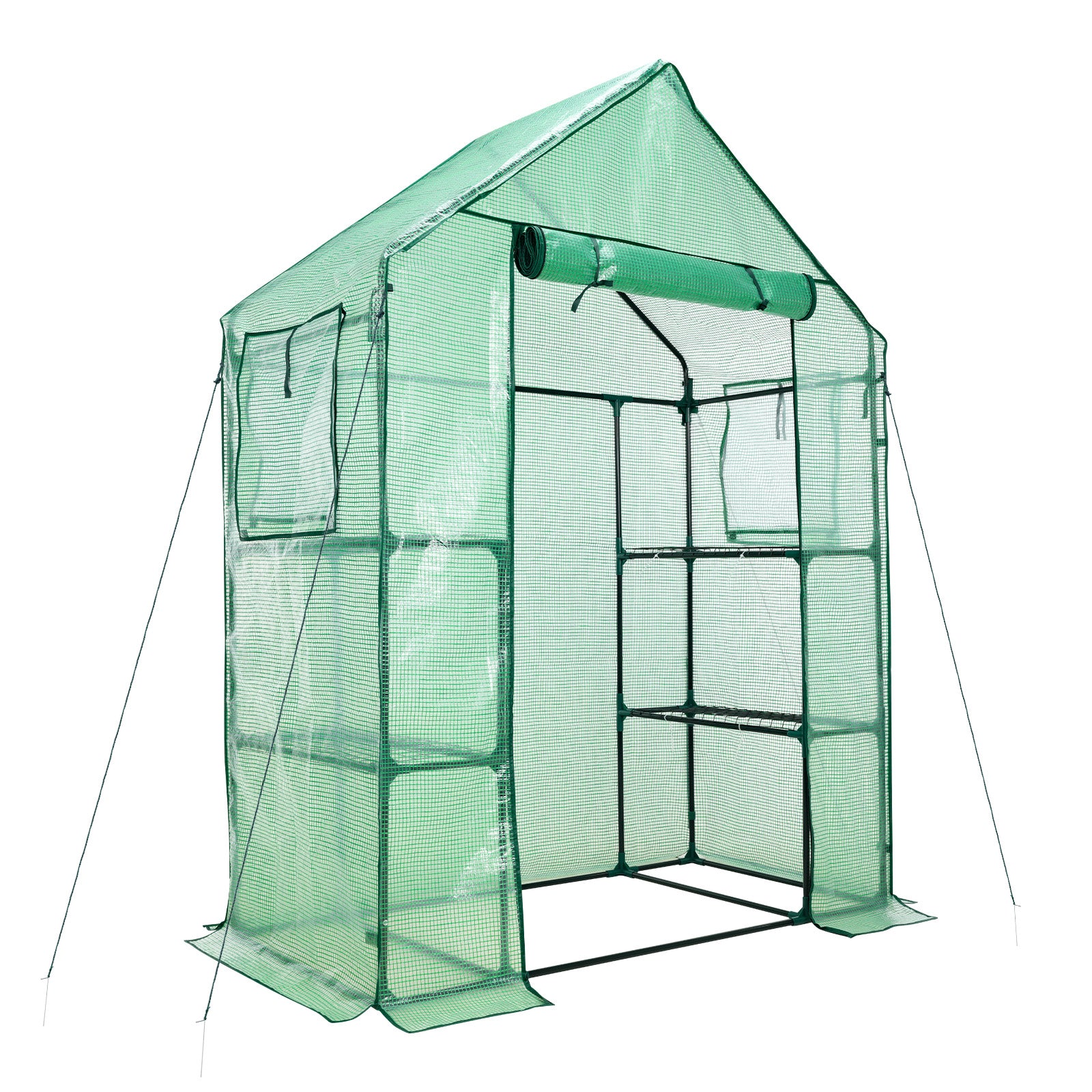 Walk-in Greenhouse with Shelves, Outdoor Garden Plant House with PE Cover - Aoodor 