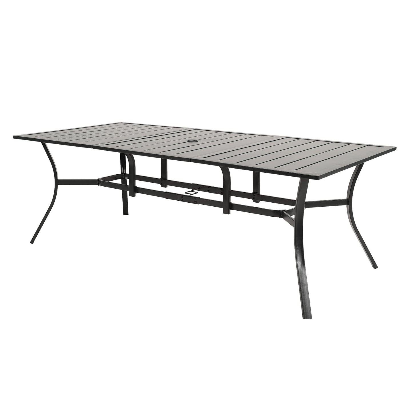 Patio Dining Table for 6, 83 inch Rectangular Metal Outdoor Patio Table with Umbrella Hole