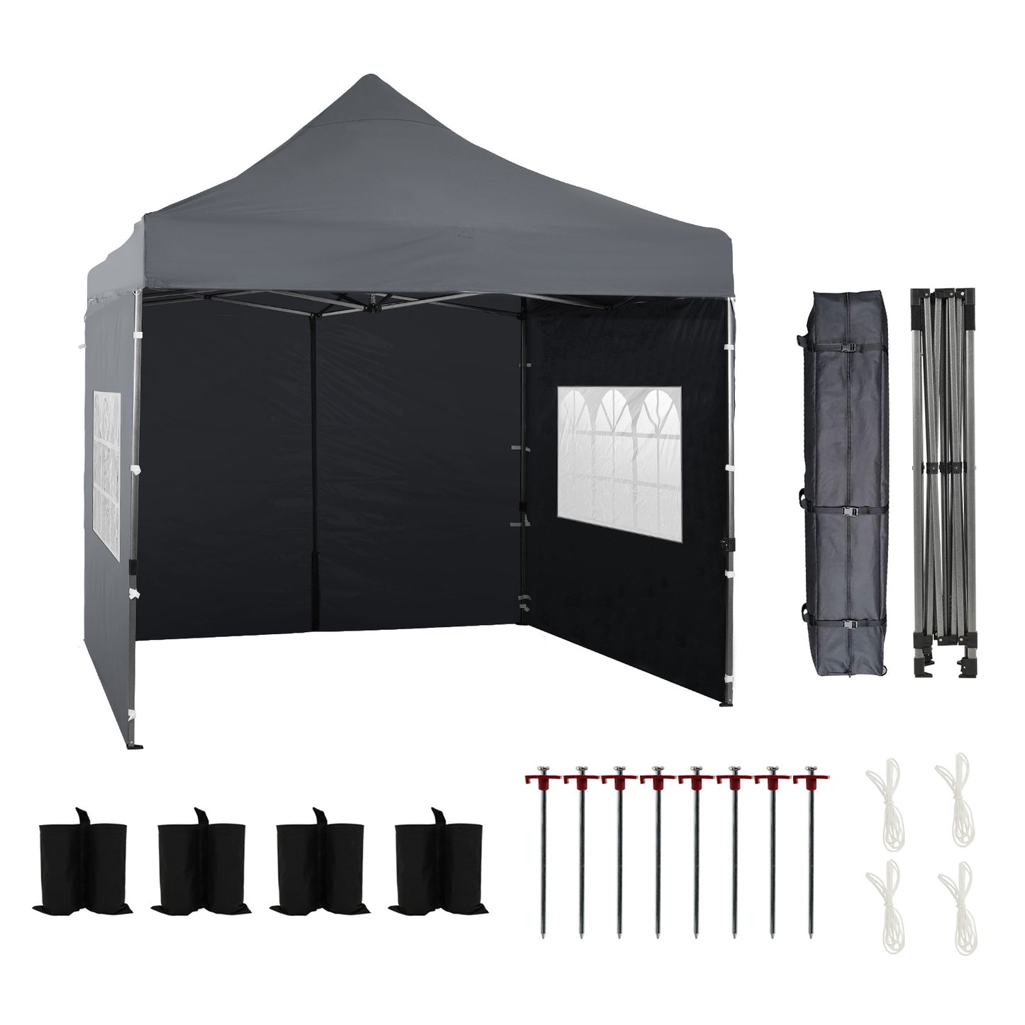 10x10 ft. Pop Up Canopy Tent with Windows Sidewalls and Wheeled Bag - Aoodor 