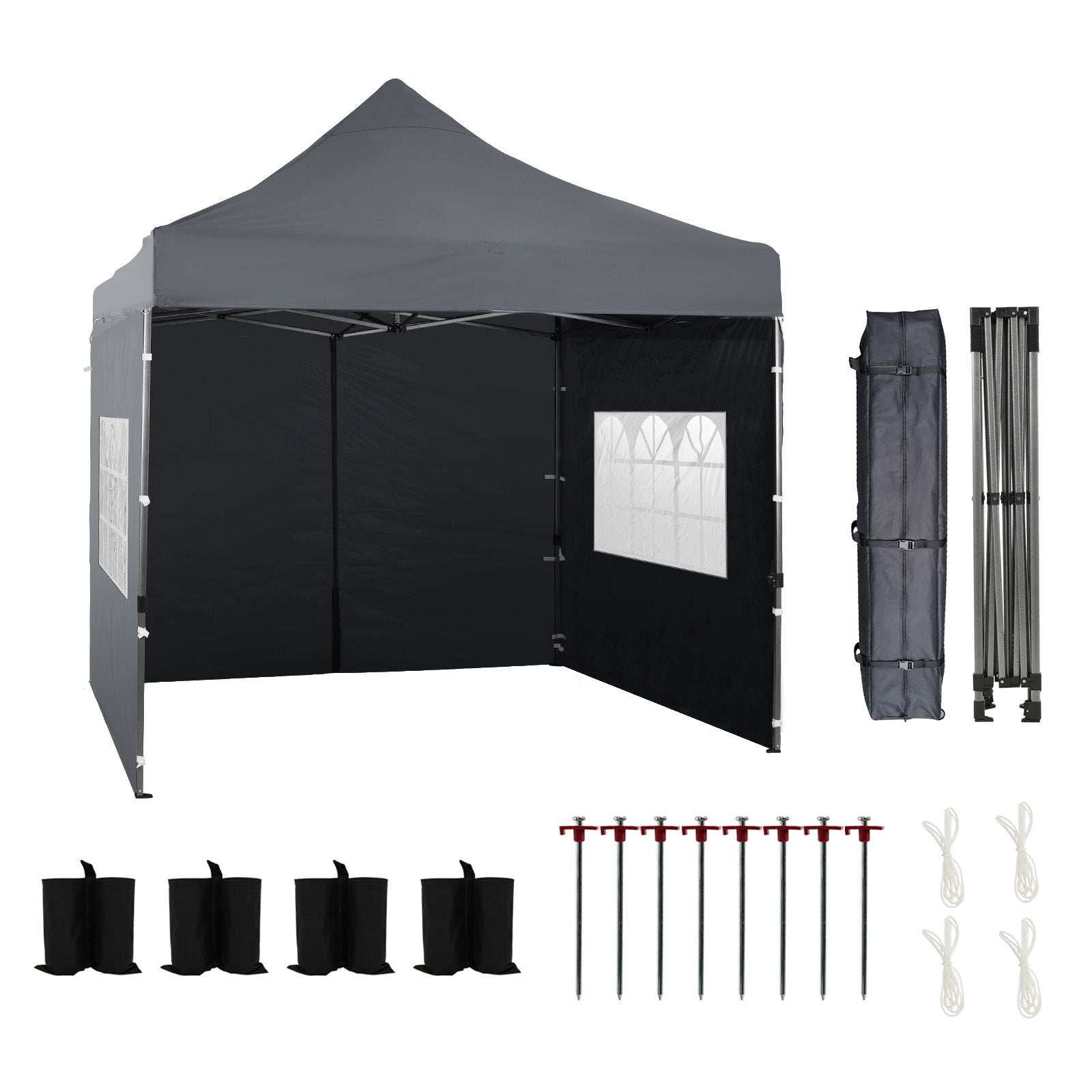 10x10 ft. Pop Up Canopy Tent with Windows Sidewalls and Wheeled Bag - Aoodor 