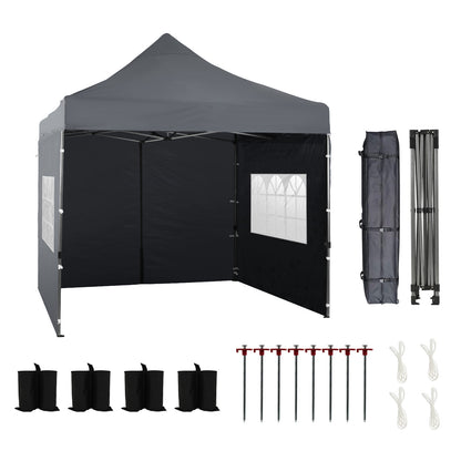 10x10 ft. Pop Up Canopy Tent with Windows Sidewalls and Wheeled Bag - Aoodor 