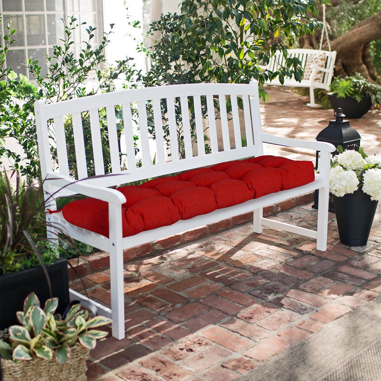 Outdoor Polyester Tufted Bench Cushion, Water & Fade Resistant, Red - Aoodor 