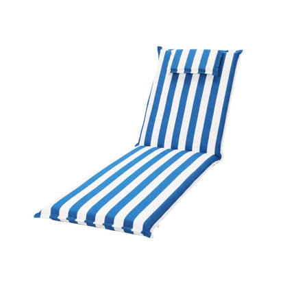 79x25x3 inch Outdoor Lounge Chair Cushion with Headrest, Blue Stripe