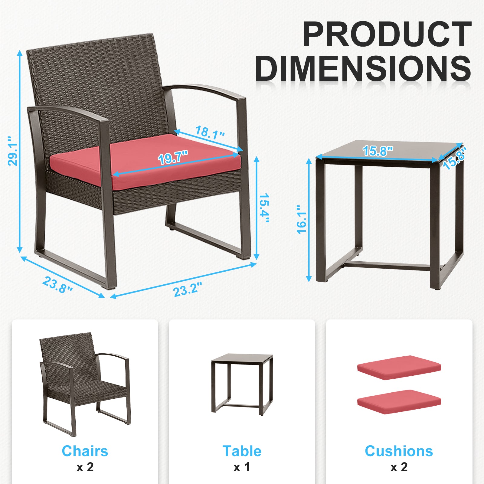 3-Piece Patio Furniture Set - Outdoor Rattan Wicker Chairs with Table, Sofa Set Including Cushions - Aoodor 