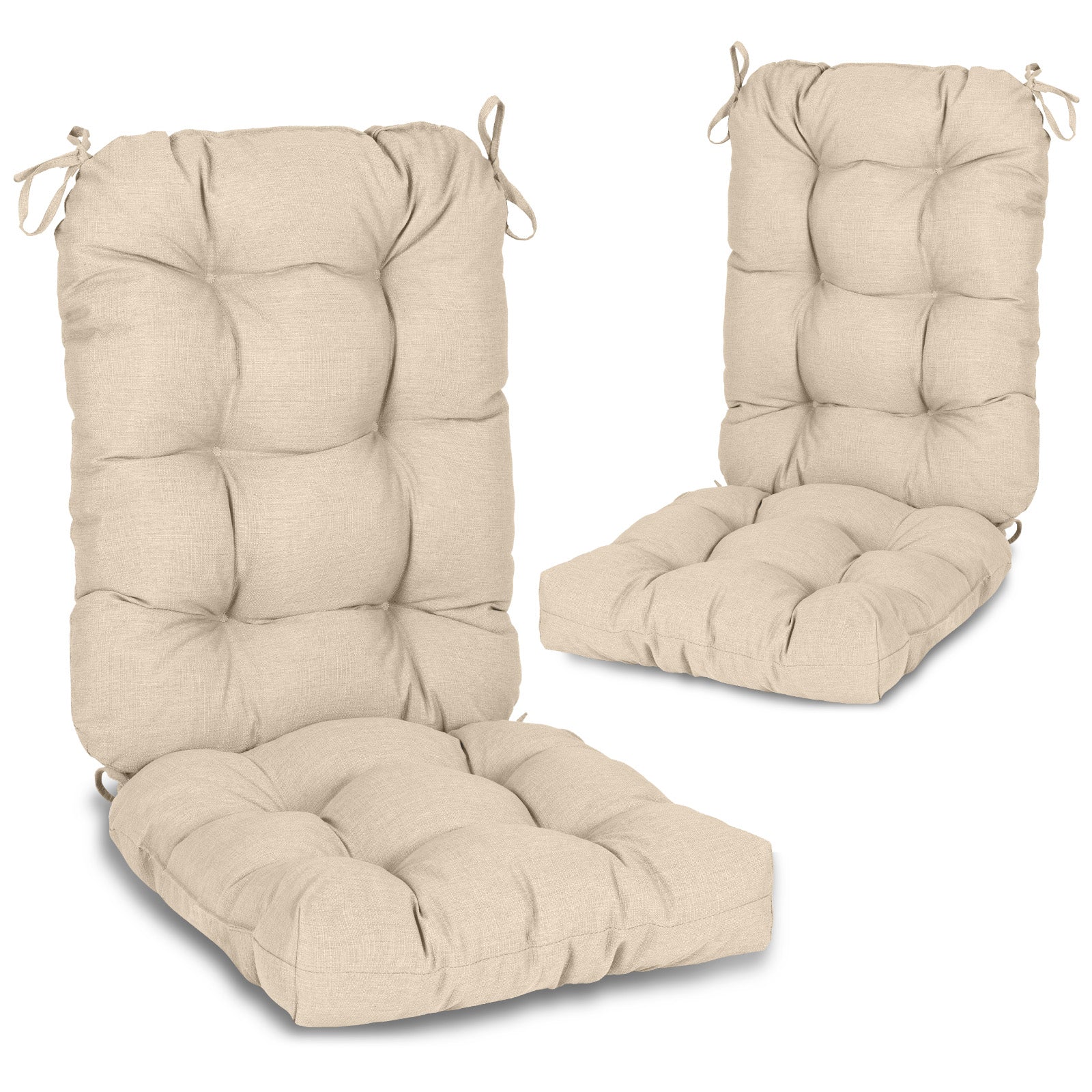 Tufted Outdoor High Back Chair Cushions Patio Replacement Cushion, Khaki - Aoodor 