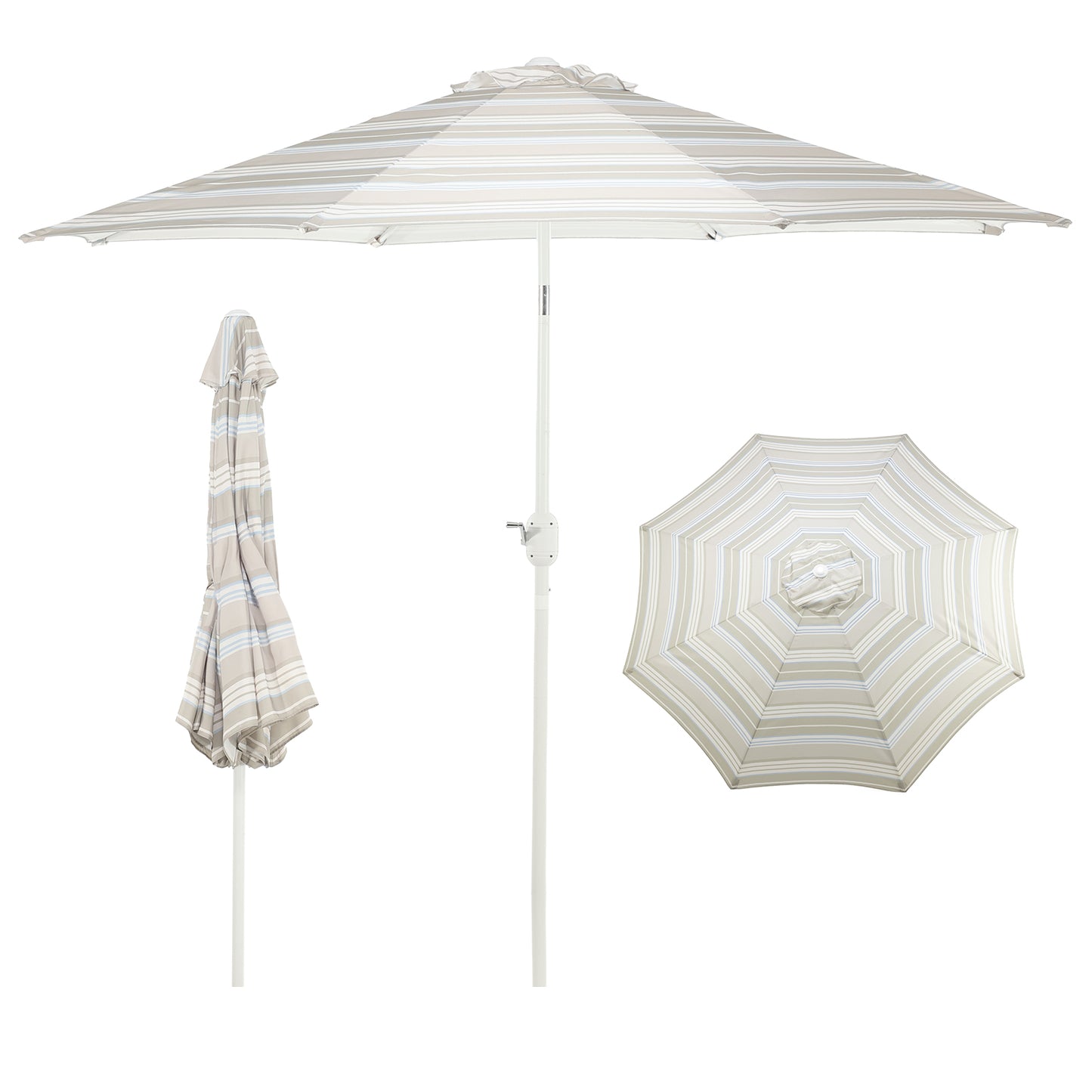 9 ft. Outdoor Patio Market Umbrella with 8 Sturdy Ribs, Push Button Tilt and Crank