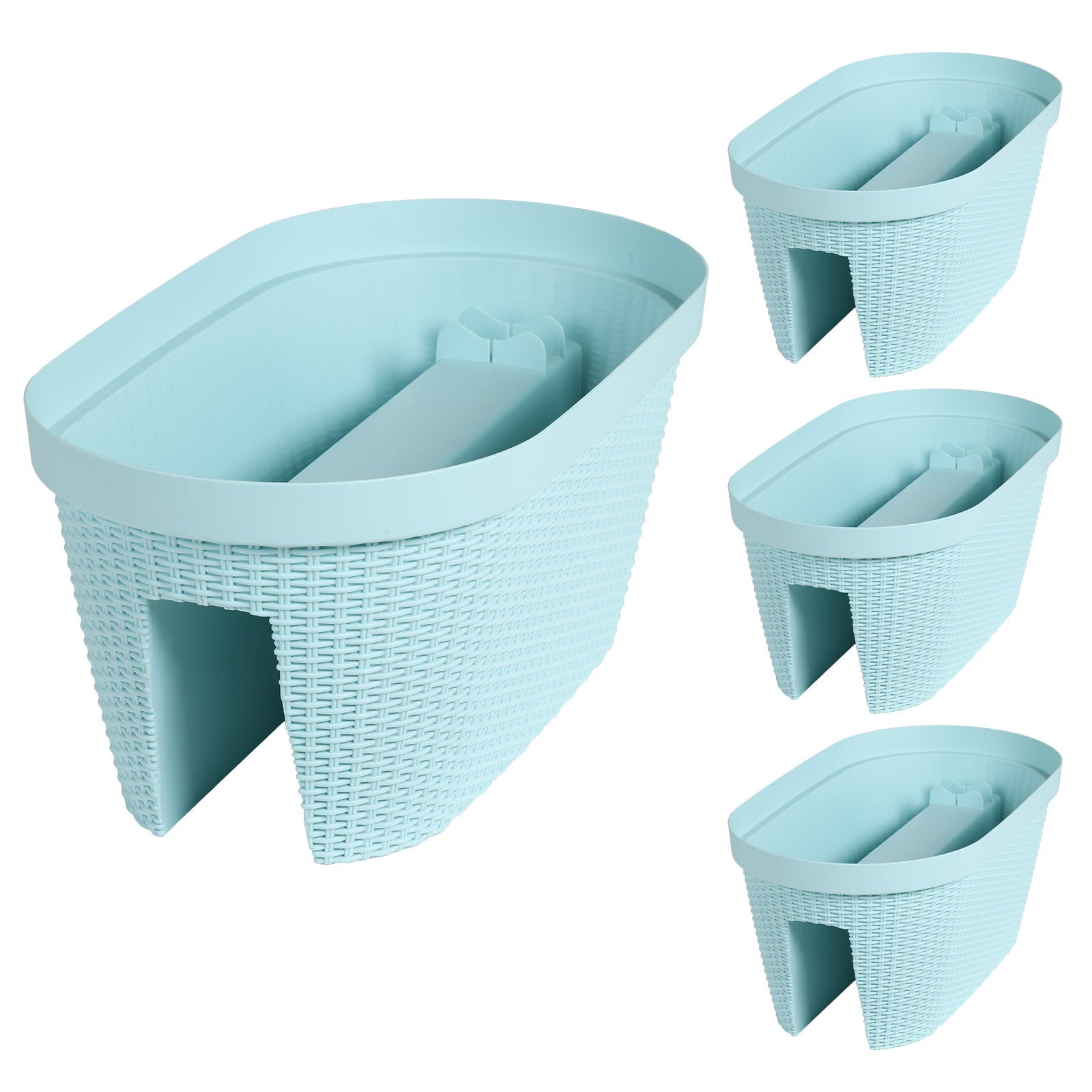 19.6 inch Balcony Rattan Pattern Railing Planter Box with Drainage Holes and Adjustable Brackets - Set of 4 - Aoodor 