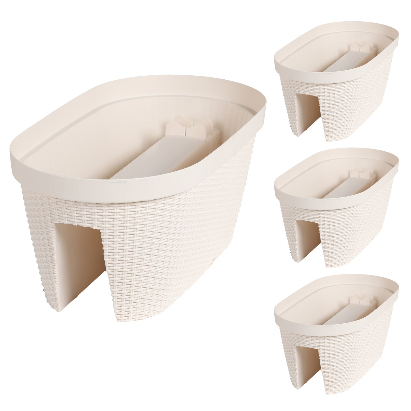 19.6 inch Balcony Rattan Pattern Railing Planter Box with Drainage Holes and Adjustable Brackets - Set of 4 - Aoodor 