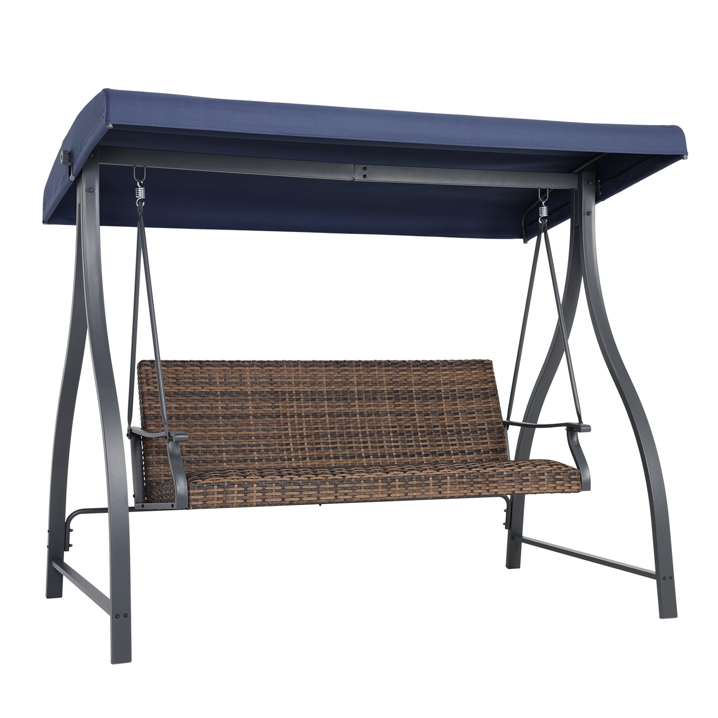 3-Seat Outdoor Rattan Patio Swing with Adjustable Canopy - Aoodor 