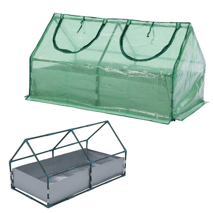 Raised Garden Bed with Mini Greenhouse Cover, Green PE Planter Box Kit