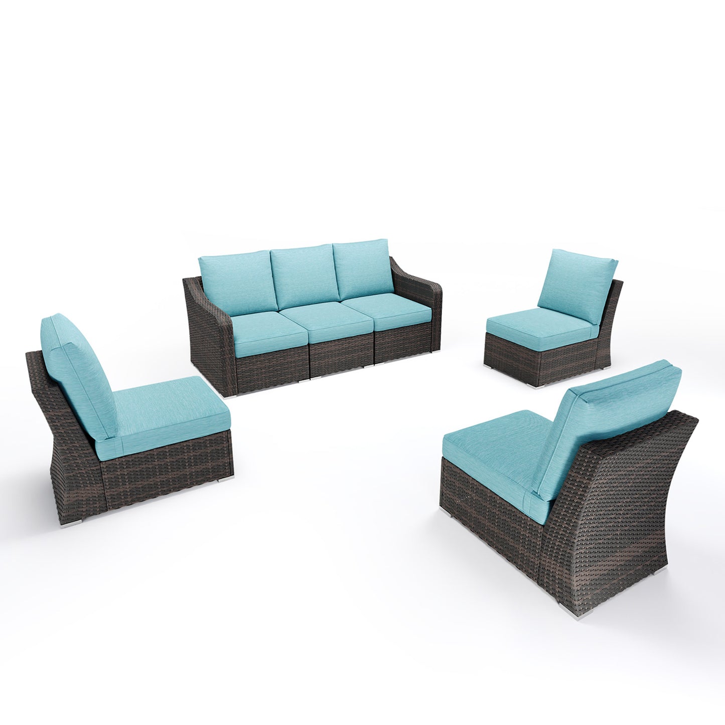 6 Piece Patio Furniture Set with Turquoise Cushions – Relaxed Outdoor Living
